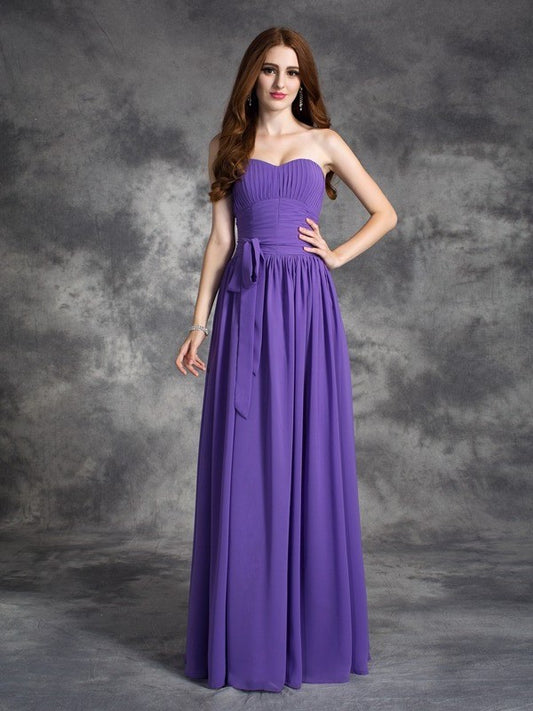 Sweetheart Ruffles A-line/Princess Sleeveless Long Chiffon Bridesmaid Dresses