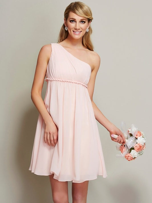 Sleeveless Short Sash/Ribbon/Belt A-Line/Princess One-Shoulder Chiffon Bridesmaid Dresses