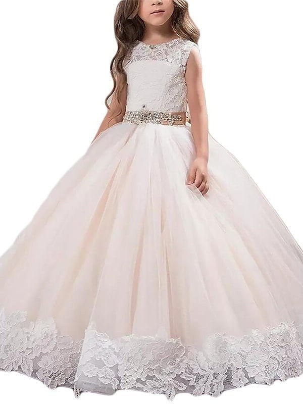 Lace Sleeveless Floor-Length Gown Ball Tulle Scoop Flower Girl Dresses