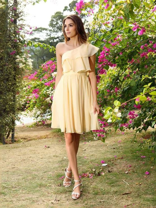 One-Shoulder Sleeveless Short A-Line/Princess Chiffon Bridesmaid Dresses