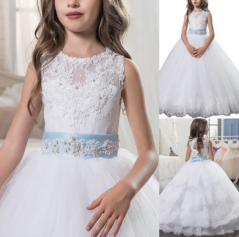 Floor-Length Scoop Tulle Gown Applique Sleeveless Ball Flower Girl Dresses