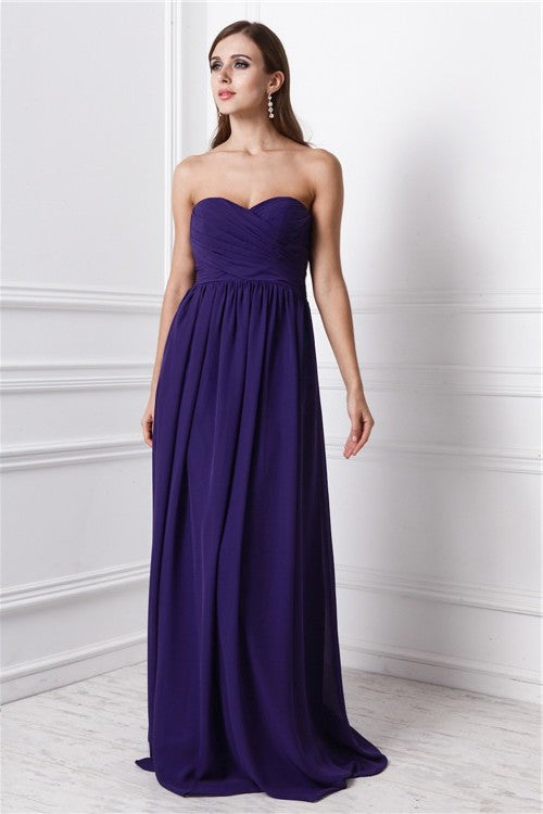 Sweetheart Ruffles Sheath/Column Long Sleeveless Chiffon Bridesmaid Dresses