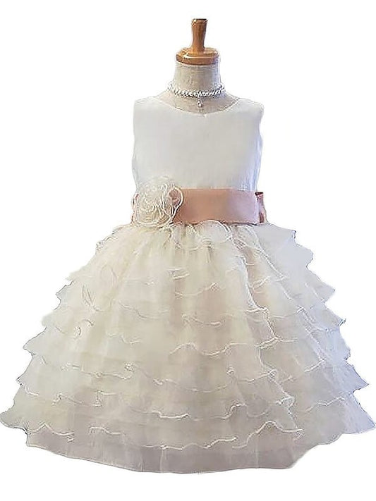 Tulle A-Line/Princess Sleeveless Flower Jewel Hand-Made Short/Mini Flower Girl Dresses