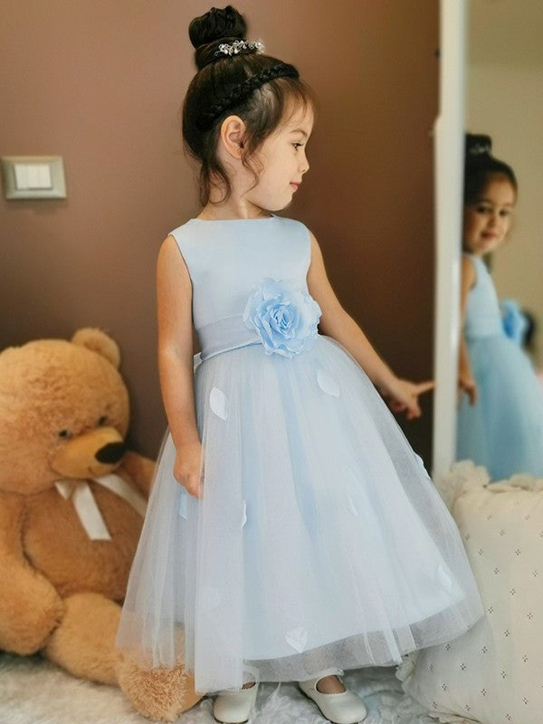 Hand-Made Tulle Ankle-Length Sleeveless A-Line/Princess Flower Scoop Flower Girl Dresses