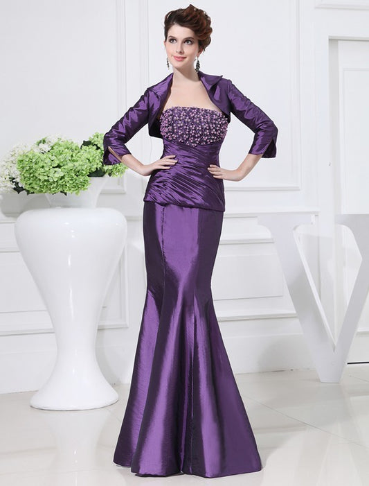 Taffeta Long Mother of Sleeveless Beading Trumpet/Mermaid Strapless the Bride Dresses