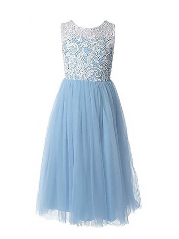 Tulle Ankle-Length Lace Jewel A-Line/Princess Sleeveless Flower Girl Dresses