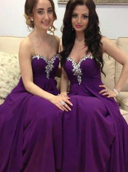 Sweetheart Chiffon Beading Sleeveless A-Line/Princess Floor-Length Bridesmaid Dresses