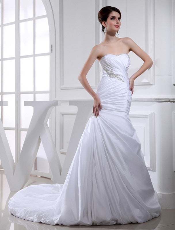 Trumpet/Mermaid Long Beading Taffeta Wedding Dresses