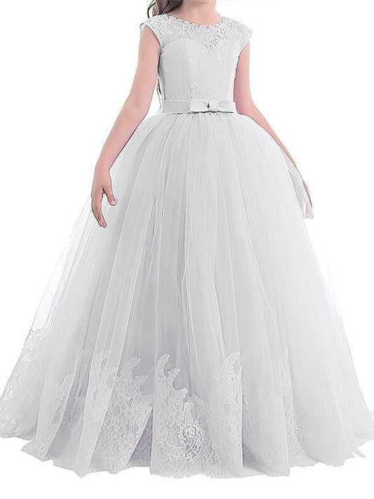 Tulle Jewel Floor-Length Gown Sleeveless Bowknot Ball Flower Girl Dresses