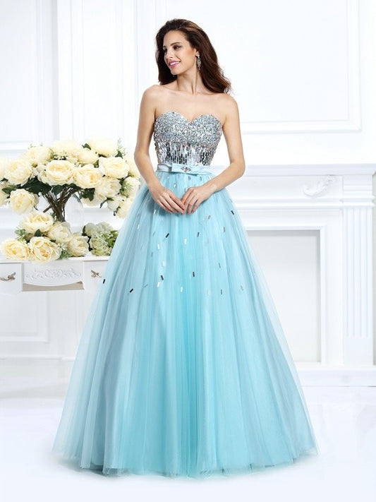 Paillette Beading Gown Ball Sweetheart Sleeveless Long Satin Quinceanera Dresses