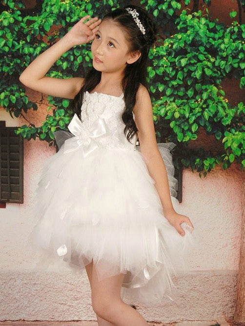 Sleeveless Hand-made Flower Short Straps A-line/Princess Tulle Flower Girl Dresses