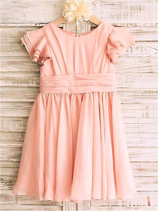 Scoop Sleeves Tea-Length A-line/Princess Chiffon Short Flower Girl Dresses