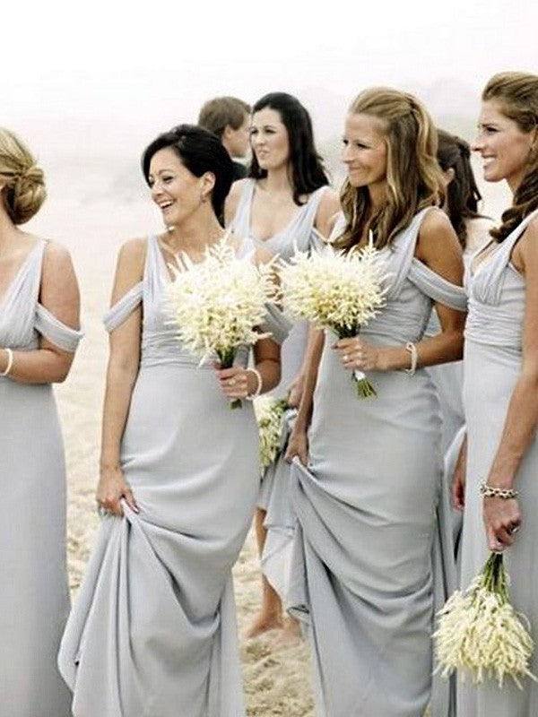 V-neck Sheath/Column Sleeveless Floor-Length Chiffon Bridesmaid Dresses