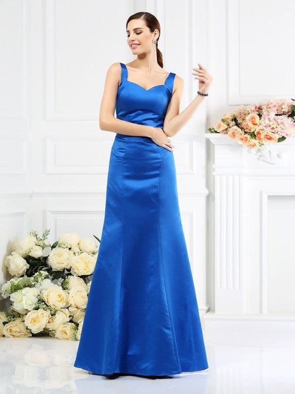 Long Straps Sheath/Column Sleeveless Satin Bridesmaid Dresses