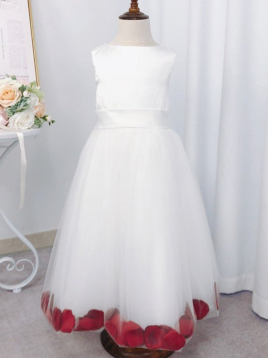 Tulle Scoop A-Line/Princess Ruffles Sleeveless Tea-Length Flower Girl Dresses