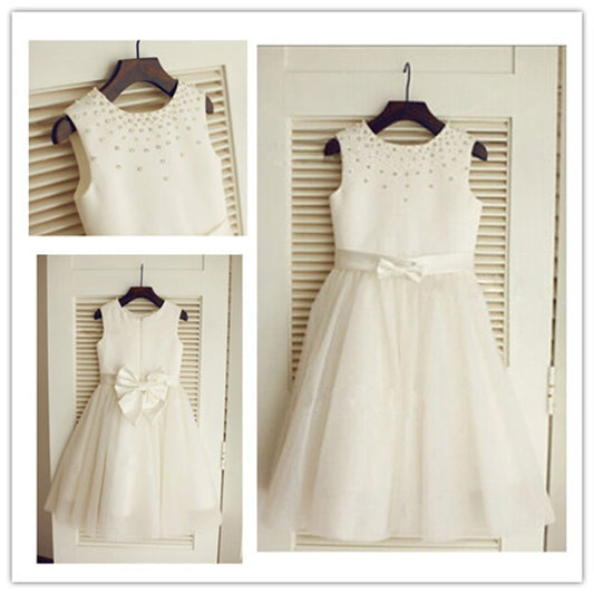 Long A-Line/Princess Tulle Sleeveless Bowknot Scoop Flower Girl Dresses