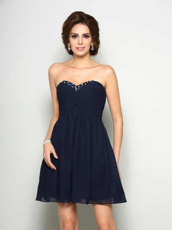 Short A-Line/Princess Beading Sweetheart Sleeveless Chiffon Homecoming Dresses