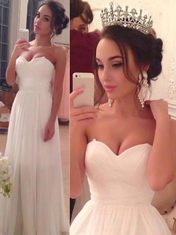 Sweetheart A-Line/Princess Ruffles Floor-Length Sleeveless Chiffon Wedding Dresses