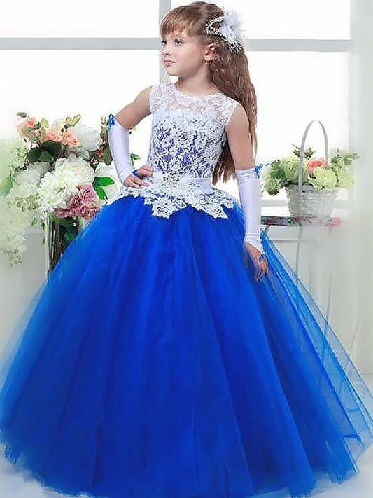 Tulle Lace Gown Sleeveless Floor-Length Jewel Ball Flower Girl Dresses