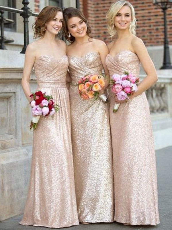 Sweetheart Sleeveless A-Line/Princess Floor-Length Sequins Bridesmaid Dresses