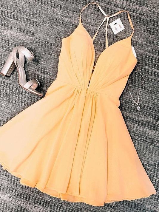 Sleeveless V-neck Chiffon Ruffles A-Line/Princess Short/Mini Homecoming Dresses