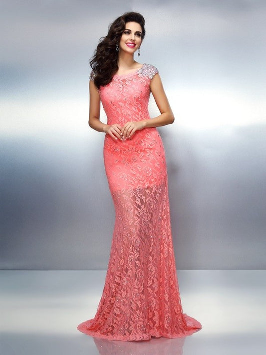 Trumpet/Mermaid Beading Bateau Sleeveless Long Satin Dresses