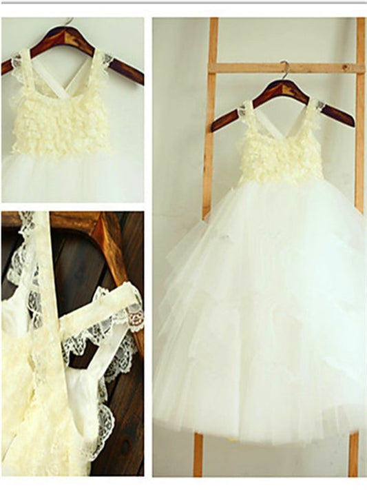 Layers Tulle Tea-Length Sleeveless Gown Ball Square Flower Girl Dresses