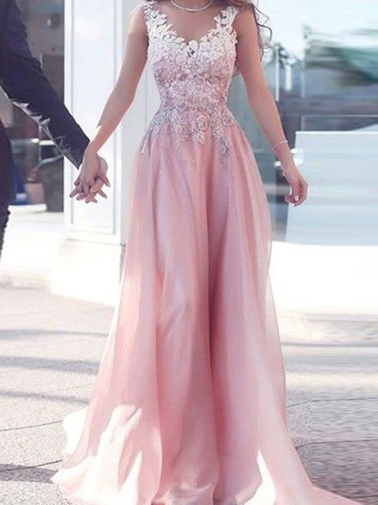 Floor-Length A-Line/Princess Sleeveless Sweetheart Applique Chiffon Dresses