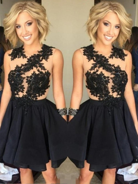 Scoop Sleeveless A-Line/Princess Lace Chiffon Short/Mini Dresses