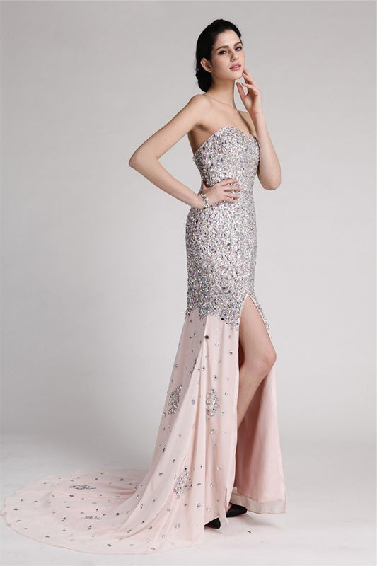 Trumpet/Mermaid Beading Rhinestone Sweetheart Sleeveless Long Chiffon Dresses