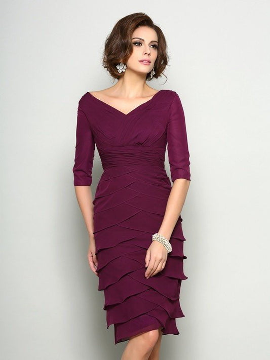 Sleeves Chiffon Short Sheath/Column Mother 1/2 of V-neck the Bride Dresses