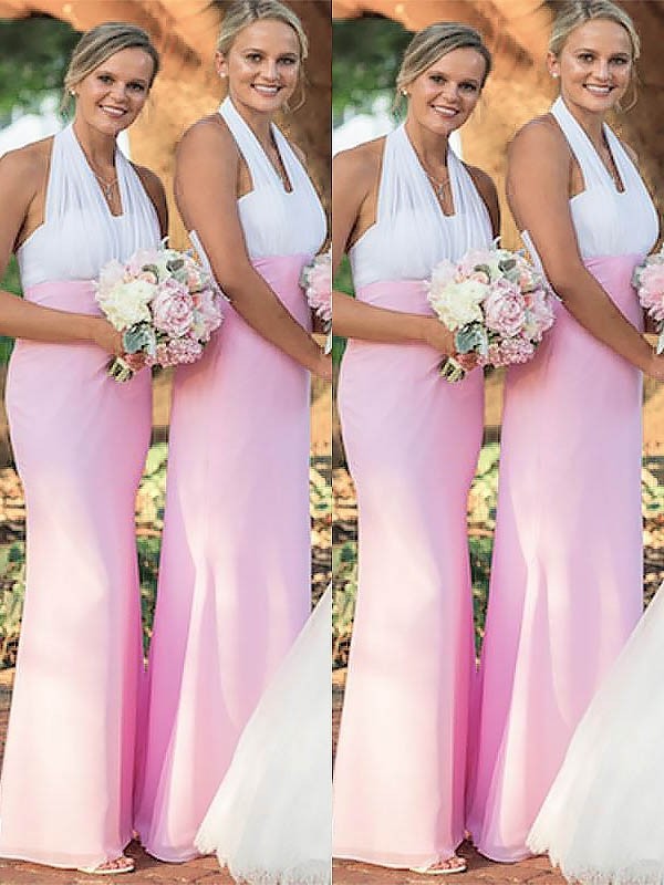 Sheath/Column Chiffon Halter Sleeveless Floor-Length Bridesmaid Dresses