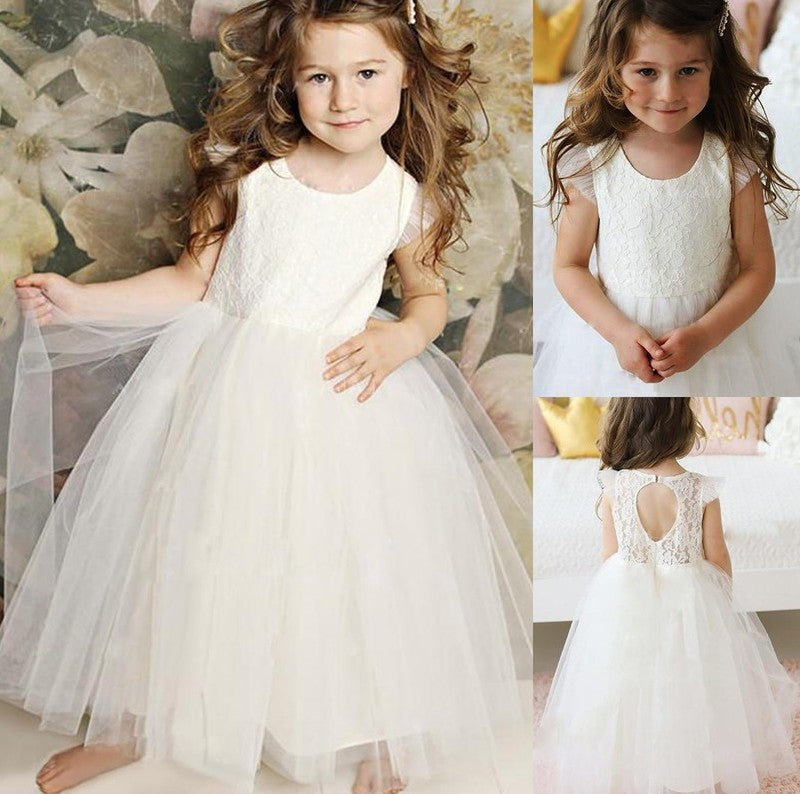 Sleeves Tulle Scoop Lace Short Floor-Length A-Line/Princess Flower Girl Dresses