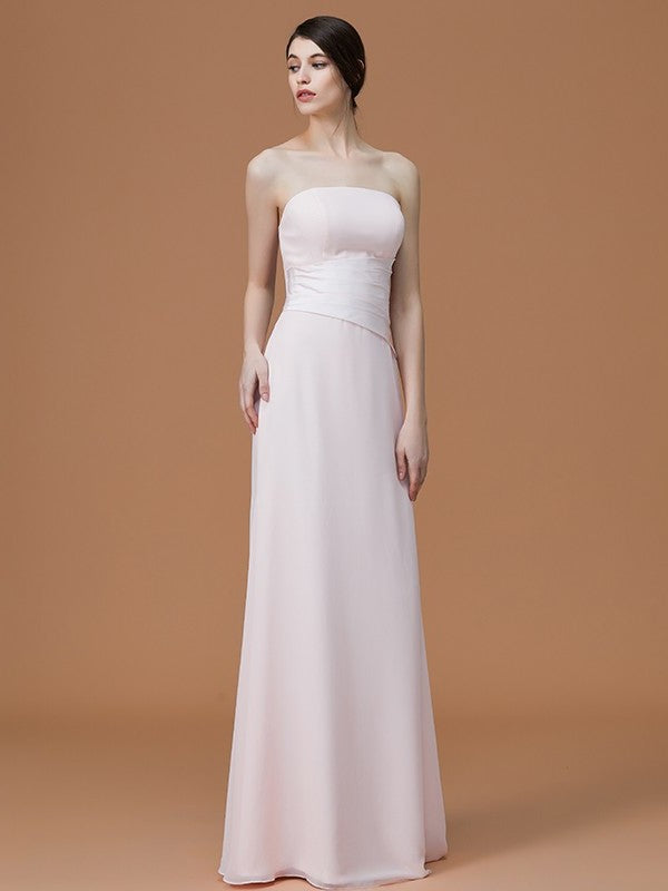 Strapless Floor-Length Sleeveless Ruched A-Line/Princess Chiffon Bridesmaid Dresses