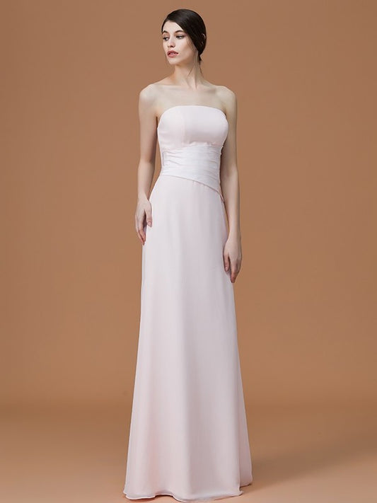 Strapless Floor-Length Sleeveless Ruched A-Line/Princess Chiffon Bridesmaid Dresses