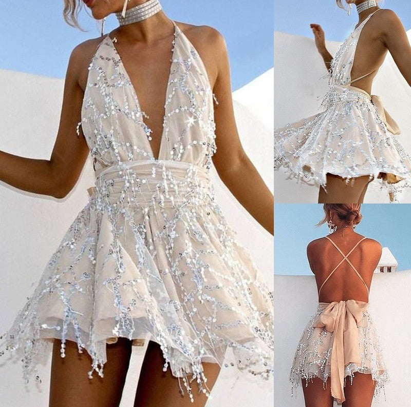 Halter Beading Sleeveless A-Line/Princess Short/Mini Homecoming Dress