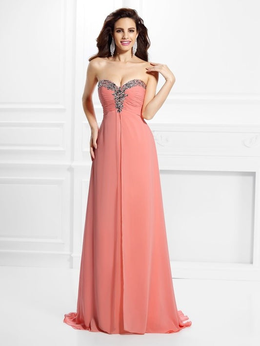 Sweetheart A-Line/Princess Beading Sleeveless Long Chiffon Dresses