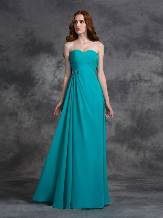 Sweetheart Ruffles Sleeveless A-line/Princess Long Chiffon Bridesmaid Dresses