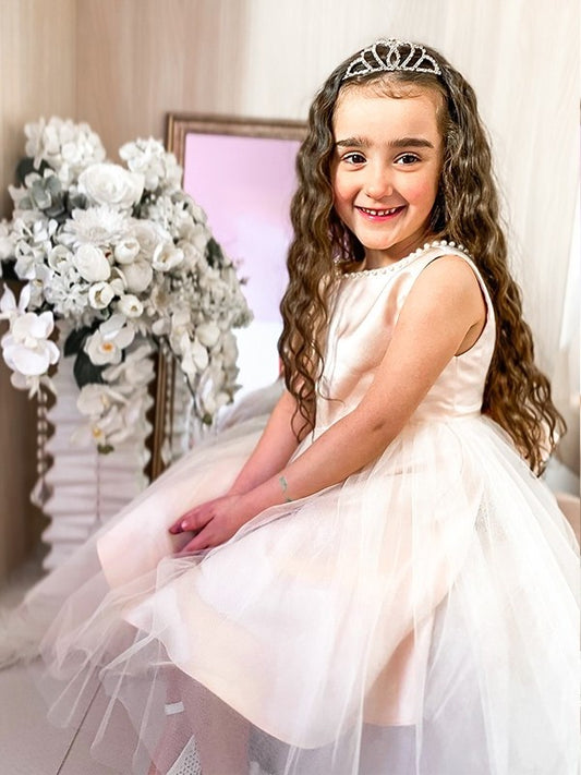 Tulle Sleeveless A-Line/Princess Knee-Length Bowknot Scoop Flower Girl Dresses