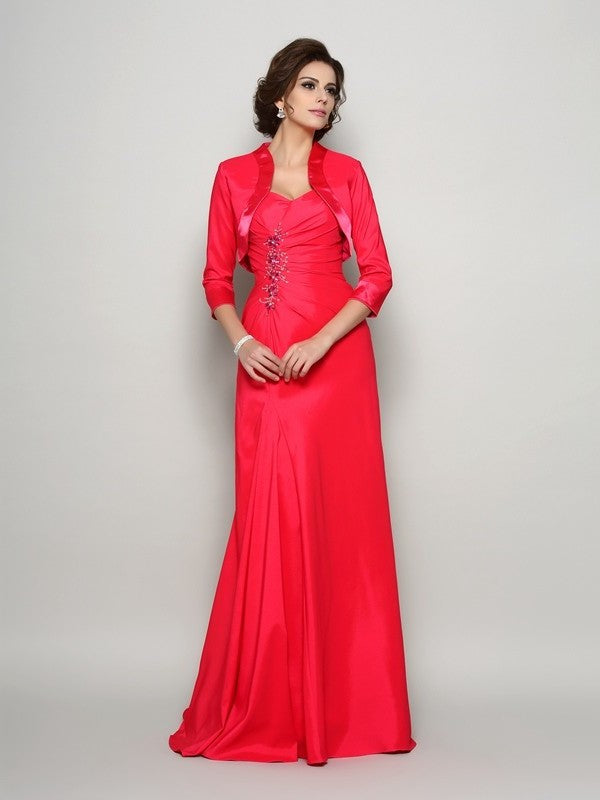 Woven Long Mother Elastic Applique Sleeveless Satin A-Line/Princess of Straps the Bride Dresses