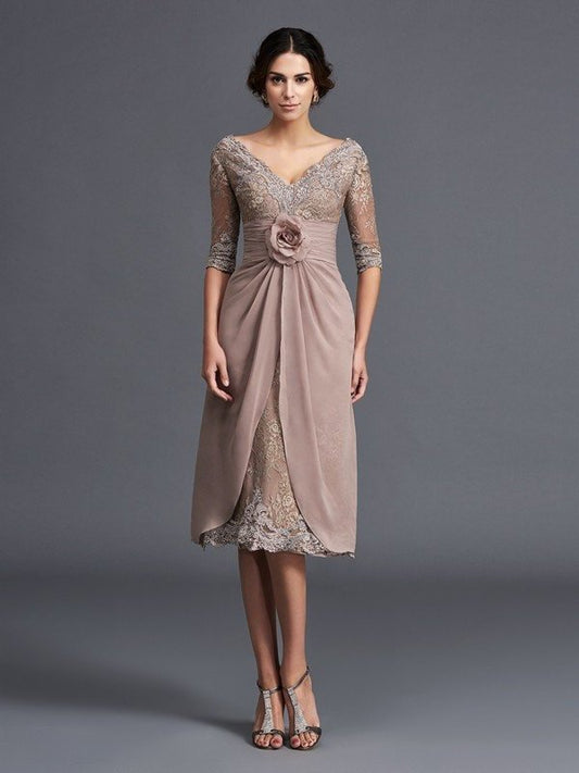 1/2 V-neck Hand-Made A-Line/Princess Flower Lace Mother Short Sleeves of the Bride Dresses