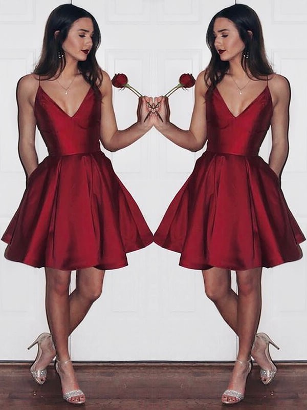 A-Line/Princess V-neck Sleeveless Satin Short/Mini Dresses