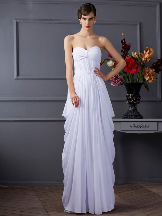 Sweetheart Pleats Sheath/Column Sleeveless Long Chiffon Dresses