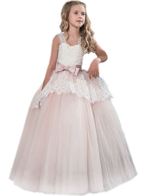 Gown Sweetheart Tulle Ball Sleeveless Floor-Length Bowknot Flower Girl Dresses