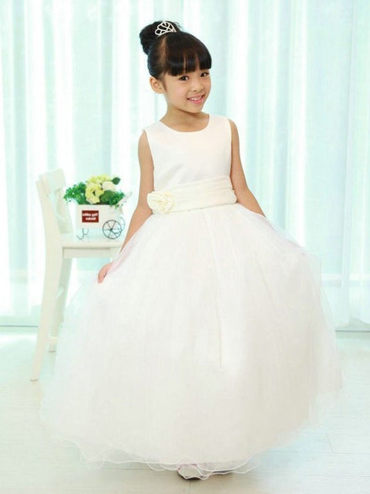 Long Sleeveless Organza Scoop A-line/Princess Sash/Ribbon/Belt Flower Girl Dresses