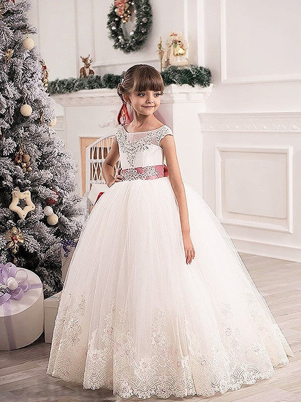 Scoop Ball Gown Sleeveless Tulle Floor-Length Sash/Ribbon/Belt Flower Girl Dresses