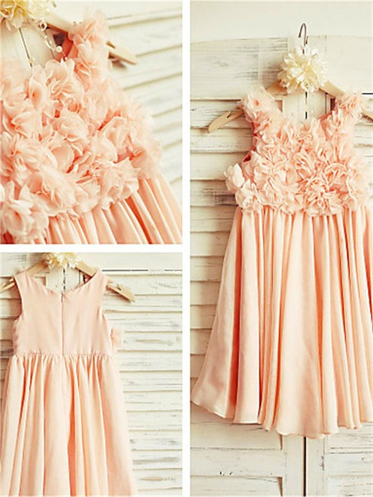 Tea-Length Chiffon A-line/Princess Sleeveless Ruched Straps Flower Girl Dresses