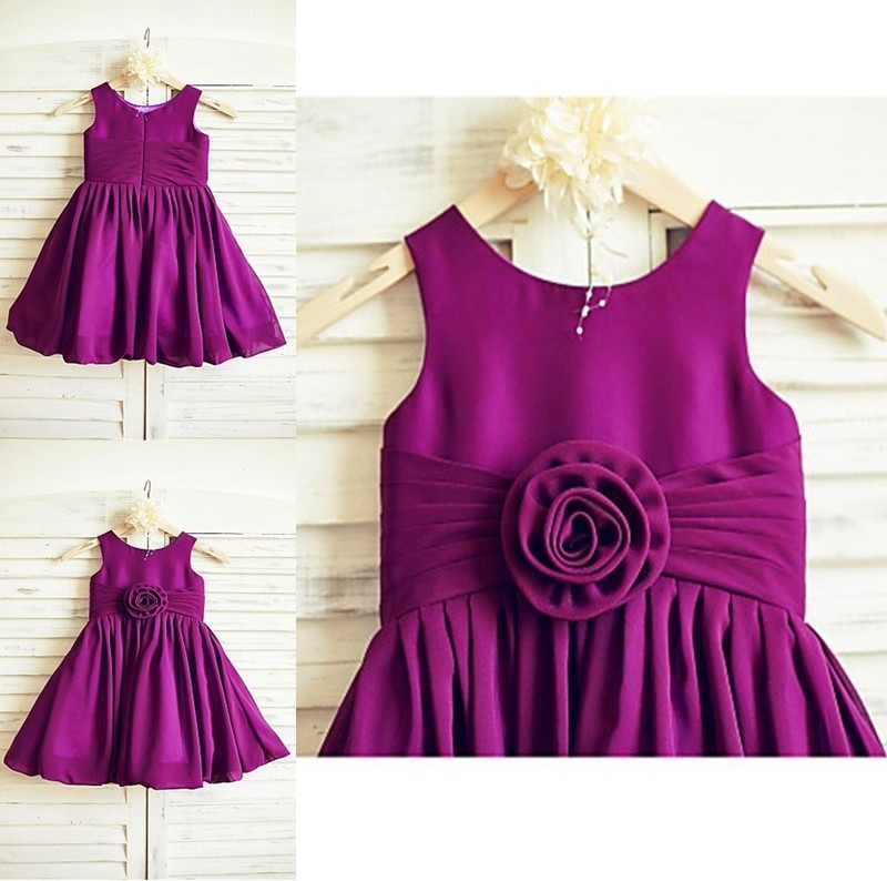 Tea-Length Sleeveless Straps A-line/Princess Ruffles Chiffon Flower Girl Dresses