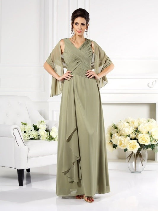 Sleeveless V-neck Long A-Line/Princess Mother of Pleats Chiffon the Bride Dresses