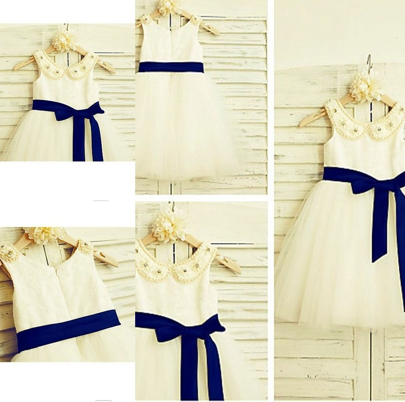 Scoop Tea-Length Bowknot A-line/Princess Sleeveless Tulle Flower Girl Dresses